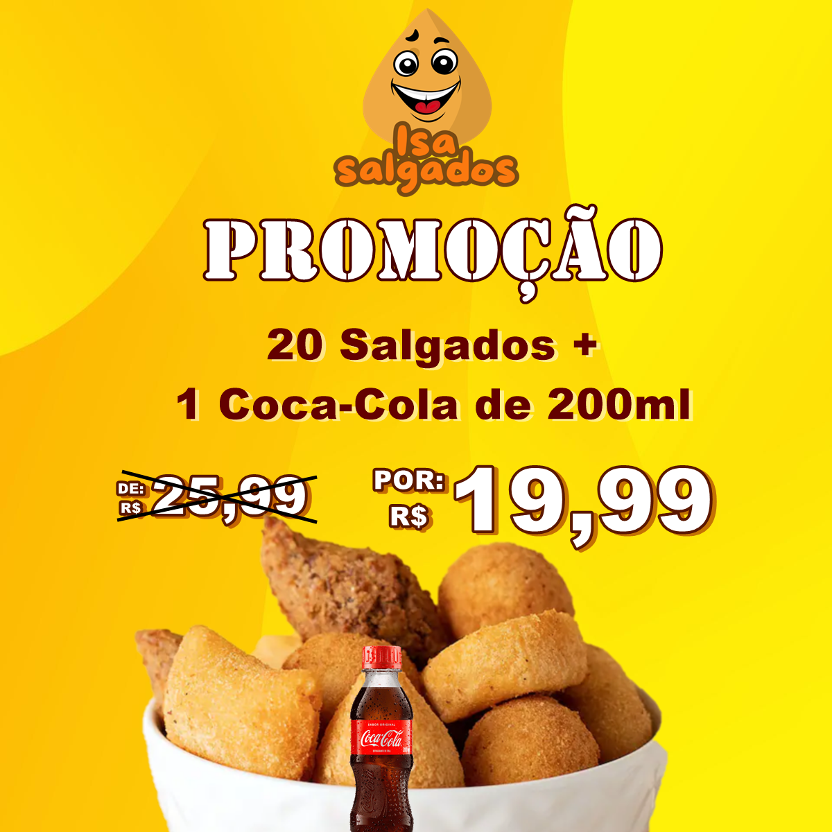 20 Salgados + 1 Coca Cola de 200 ml